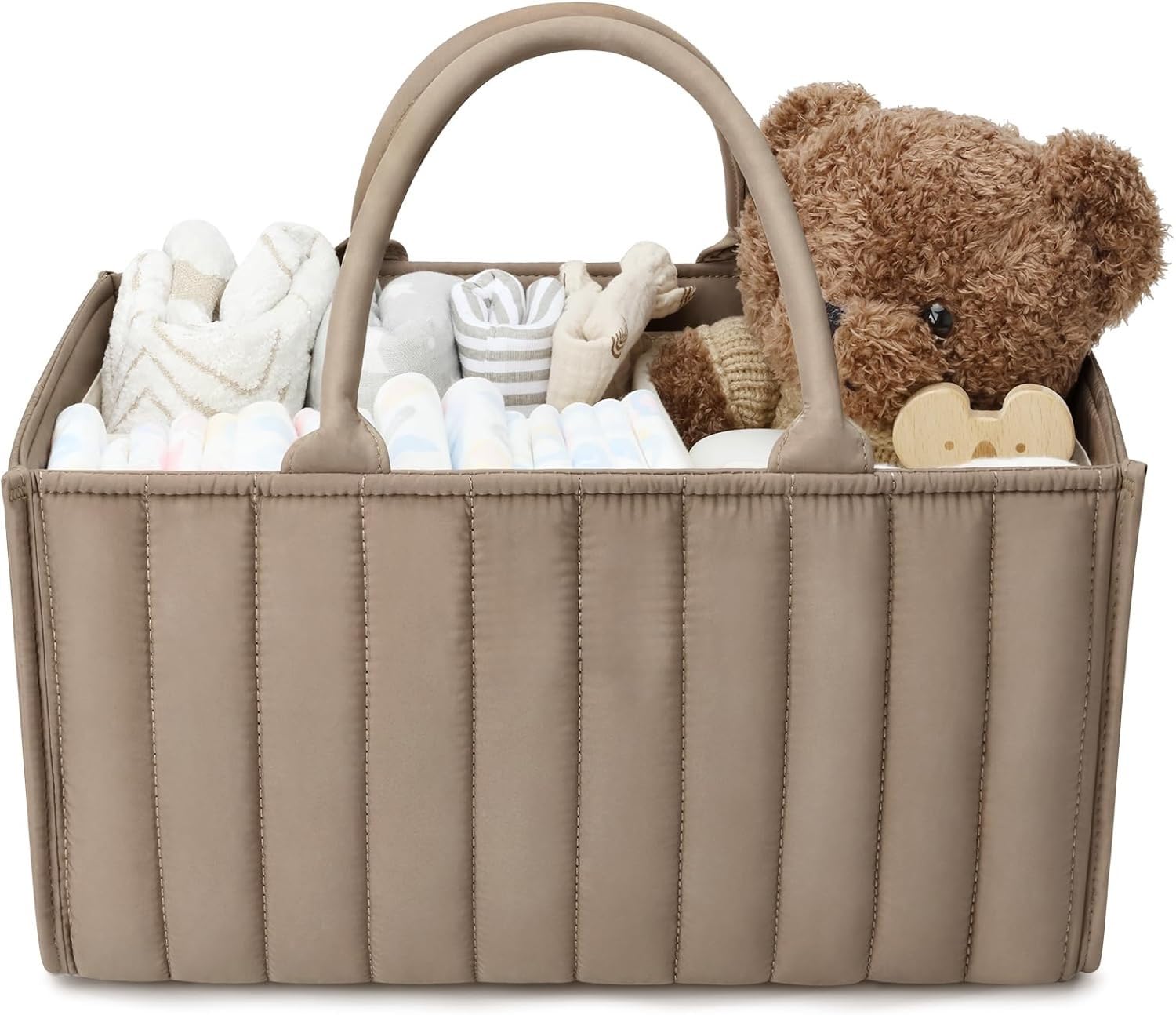 Baby Diaper Organizer Caddy Baskets – Large Nursery Storage Basket with Handles, Removable Dividers & Multiple Compartments | Diaper Bag for New born Essentials, Toys, Wipes, Bottles (Brown)-image-45