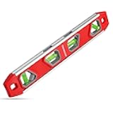 12 Inch Torpedo Level, Magnetic Small Leveler Tool, Plumbing Level with Pitch Vial, Aluminum Reinforced, 4 Bubbles, V-Groove for Conduit Bending
