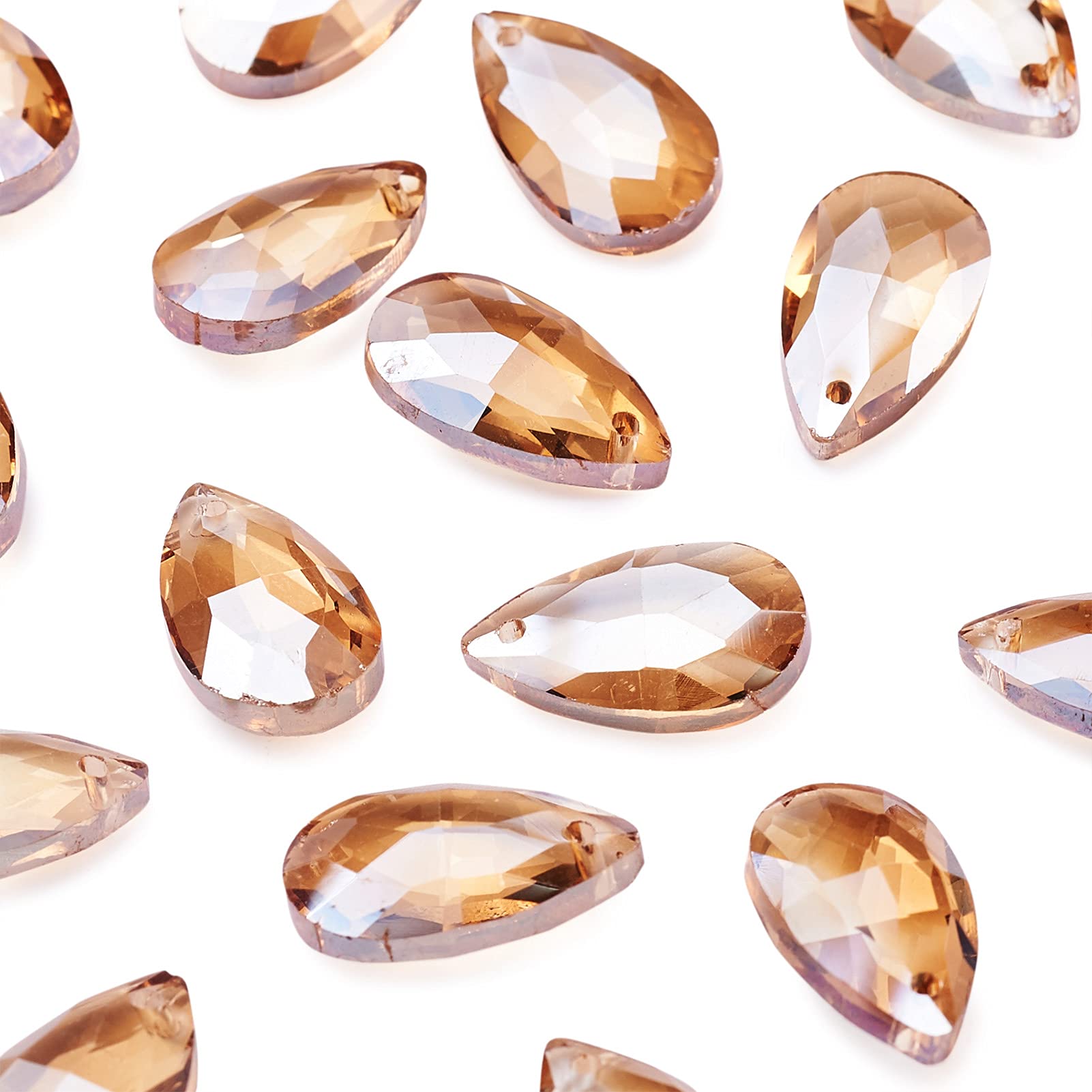 Spritewelry 100Pcs Teardrop Beads Top Drilled Faceted Drop Glass Beads Hanging Crystals Sandy Brown Chandelier Crystal Prisms Pendants for Jewelry Making DIY Lamp Suncatcher Decor โ image 1