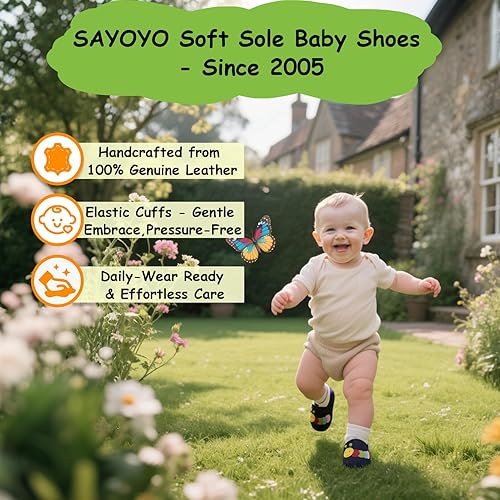 Miniatura 2 de SAYOYO Leather Infant Slippers Toddler Soft Sole Shoes First Walker Crib Shoes Baby Moccasins for Boys and Girls