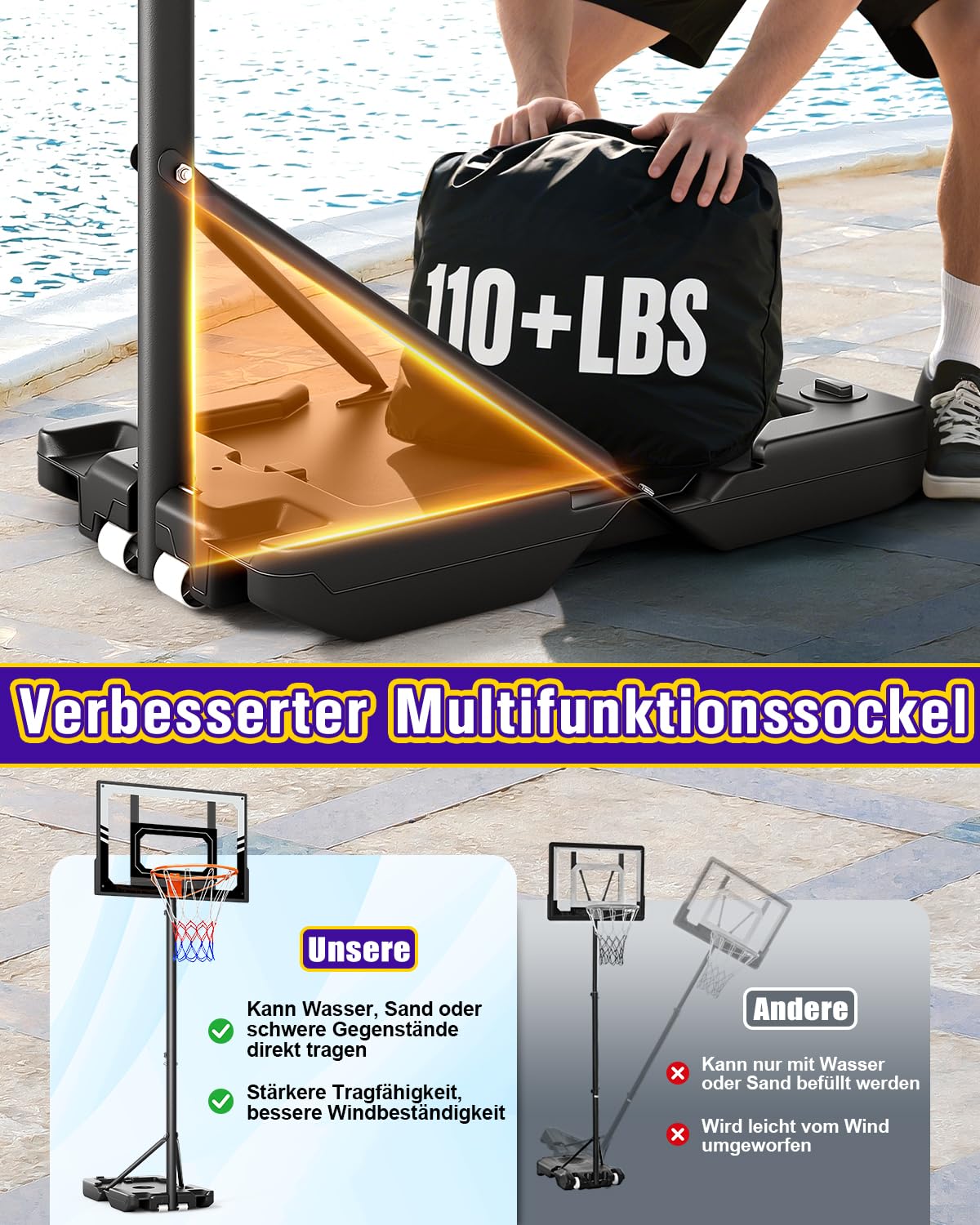 Dripex Basketballkorb Outdoor Kinder, 107-213 cm höhenverstellbar mit Rollen