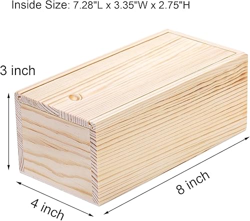 Miniatura 2 de yarlung Paquete de 4 cajas de almacenamiento de madera sin terminar con tapa deslizante, estuche de recuerdo vintage, caja de regalo pequeña para