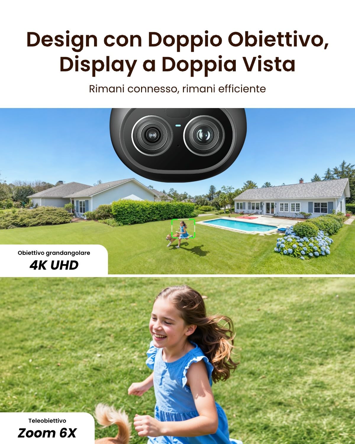 Reolink 4K PTZ Telecamera Wi-Fi Esterno a Doppio Obiettivo, Zoom Ibrido 6x | Auto-tracking, 360°, 3000 Lumen, Wi-Fi 6, Rilevamento Intelligente, AI Video Search Locale, TrackFlex Floodlight WiFi