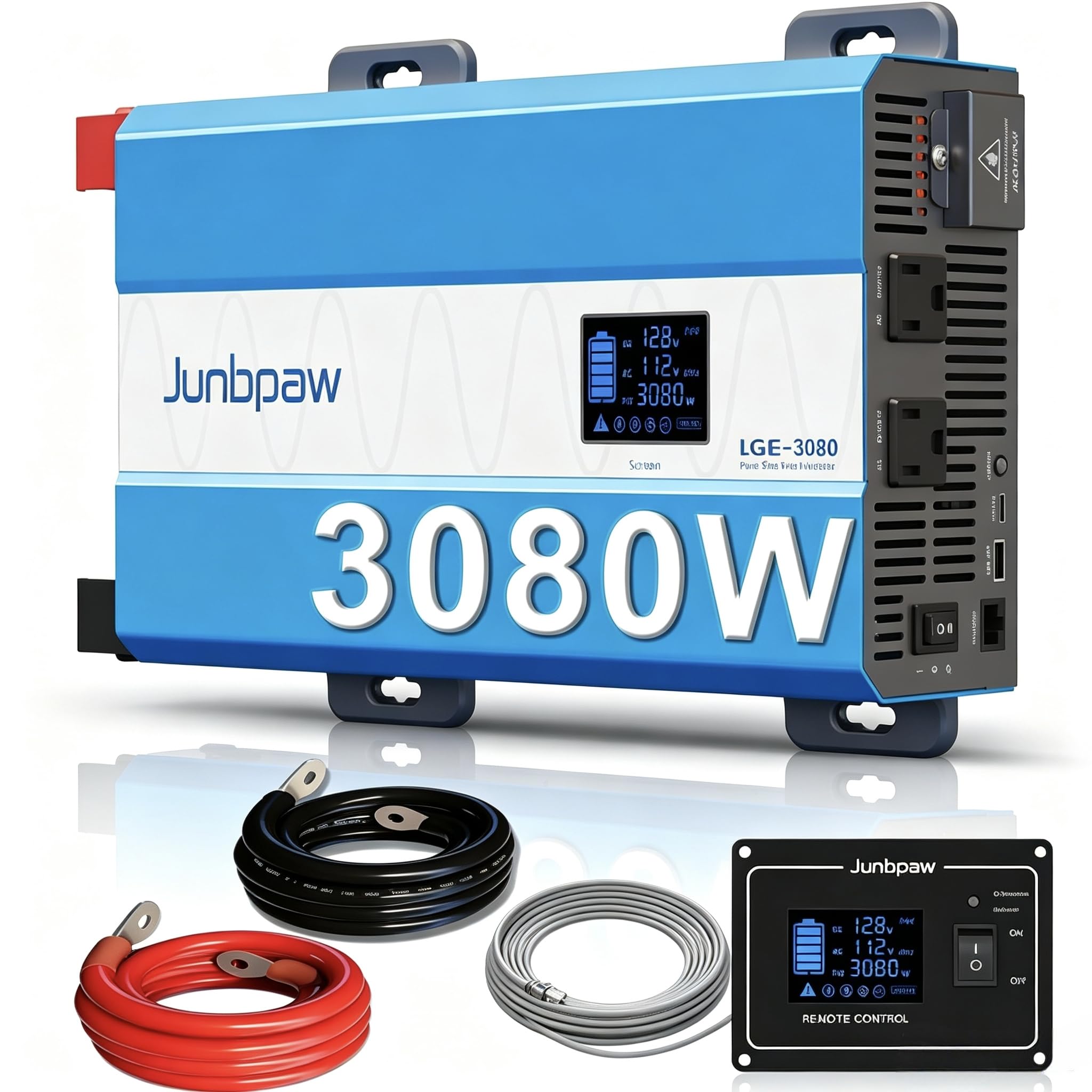 3080W Pure Sine Wave Power Inverter 12VDC to 120VAC |35dB Quiet丨6W Low Idle