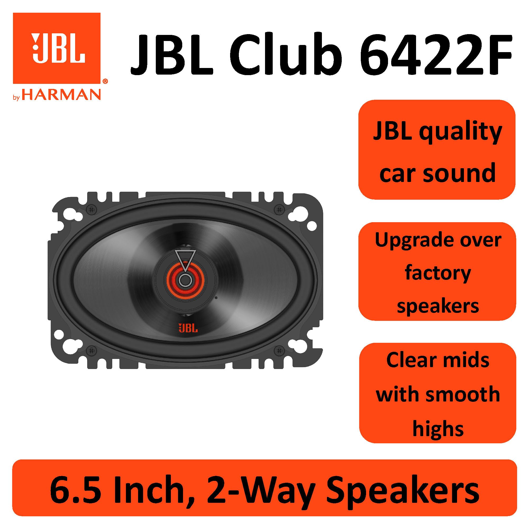 JBL Club 6422F Juego de altavoces coche oval de 2 vías 105 vatios 100 x 152 mm 4x6 pulgadas