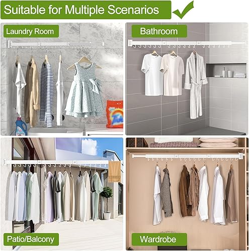 Miniatura 5 de Tendedero de ropa, estante de secado de lavandería montado en la pared, [sin taladrar y con taladrar para elegir] Tendederos de lavandería de 3