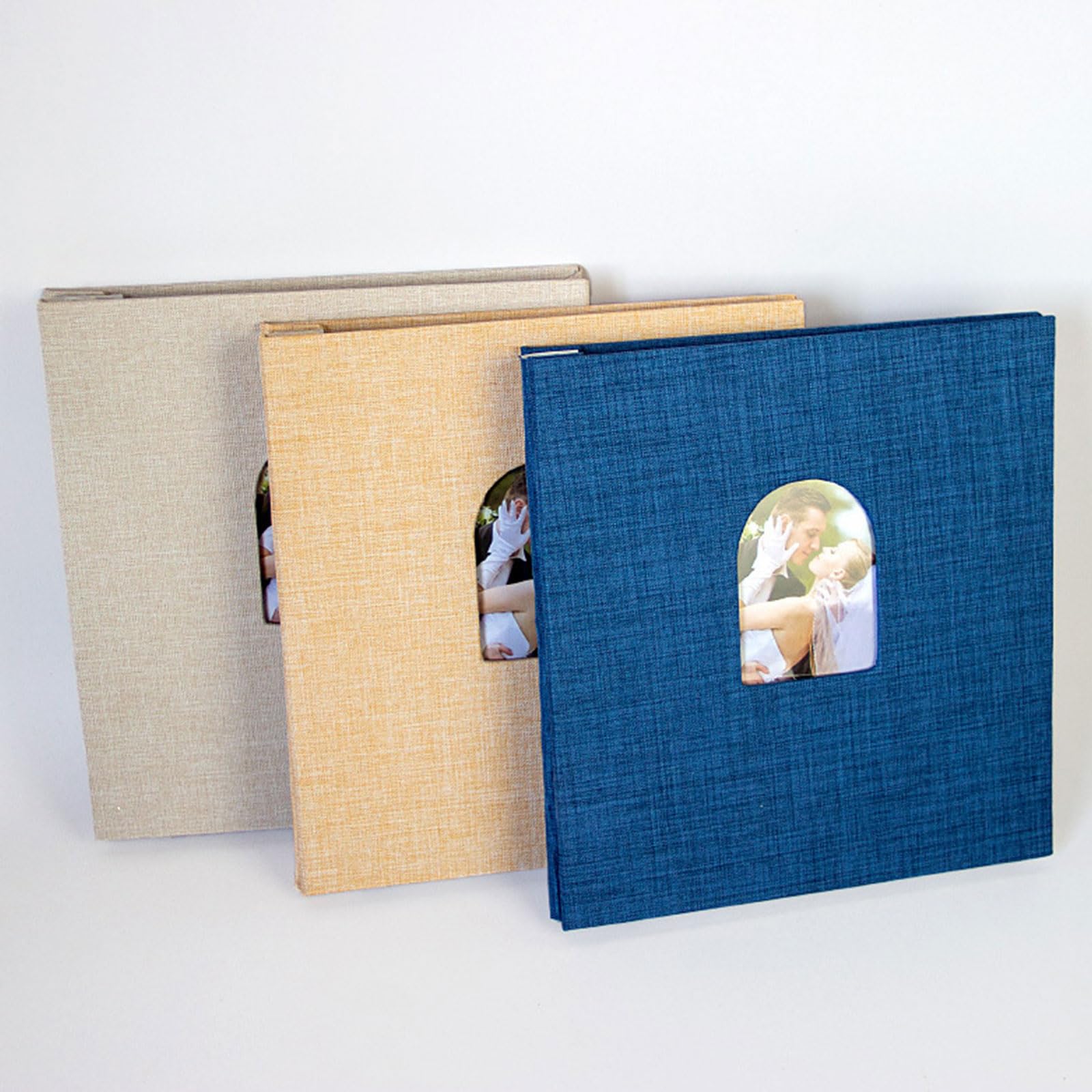 Álbum de fotos con ventana arqueada con 40 bolsillos, páginas de cartón grueso, carcasa de lino, área de escritura para cámaras instantáneas, álbum de fotos de lino protector con espacio para escribir