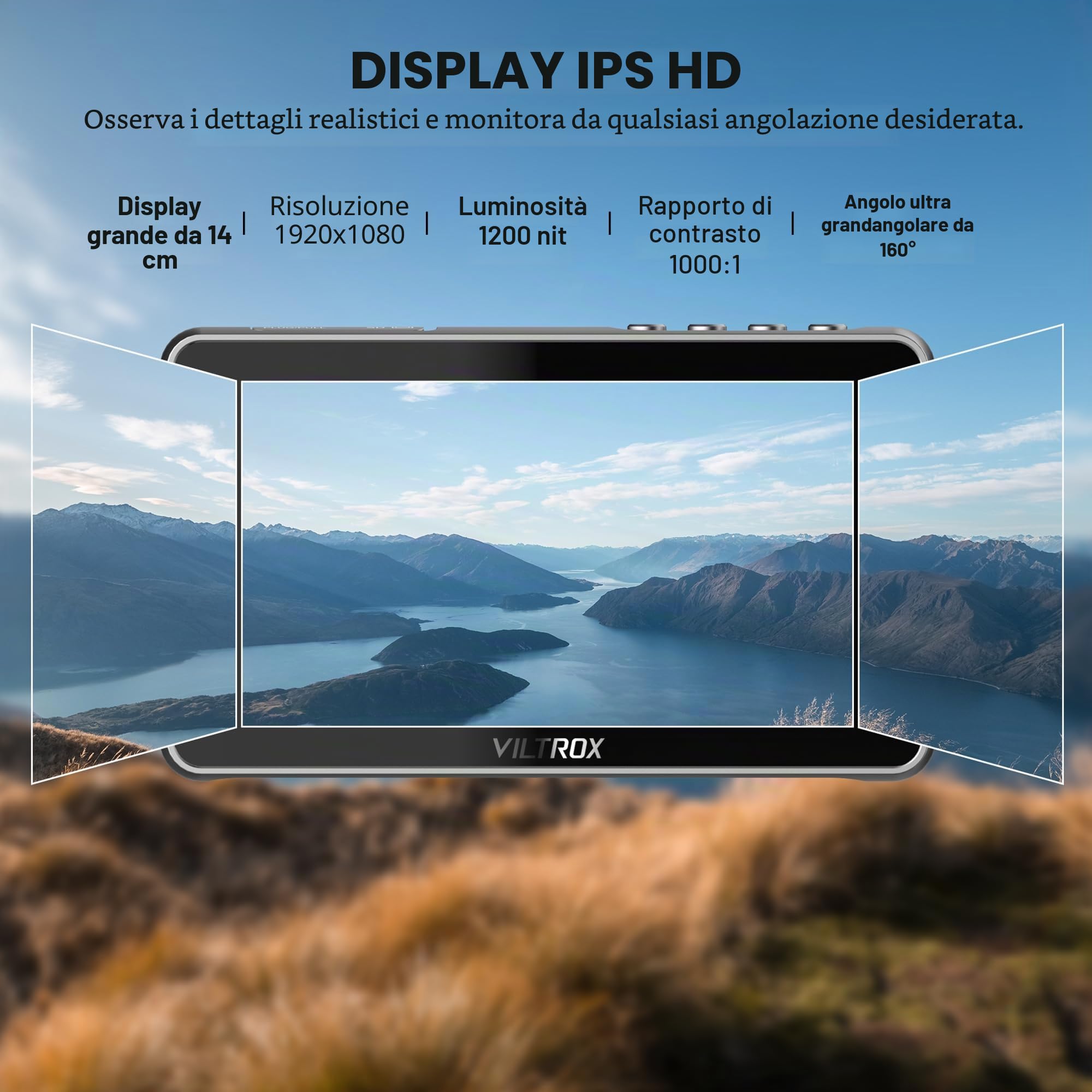 VILTROX DC-550 Monitor Da Campo 5.5 pollici 1200Nit Camera Field Monitor 4K HDMI HD 1920x1080 IPS, 3D LUT Waveform Vector Scope Monitor Esterno Fotocamera Video Monitor con Touchscreen