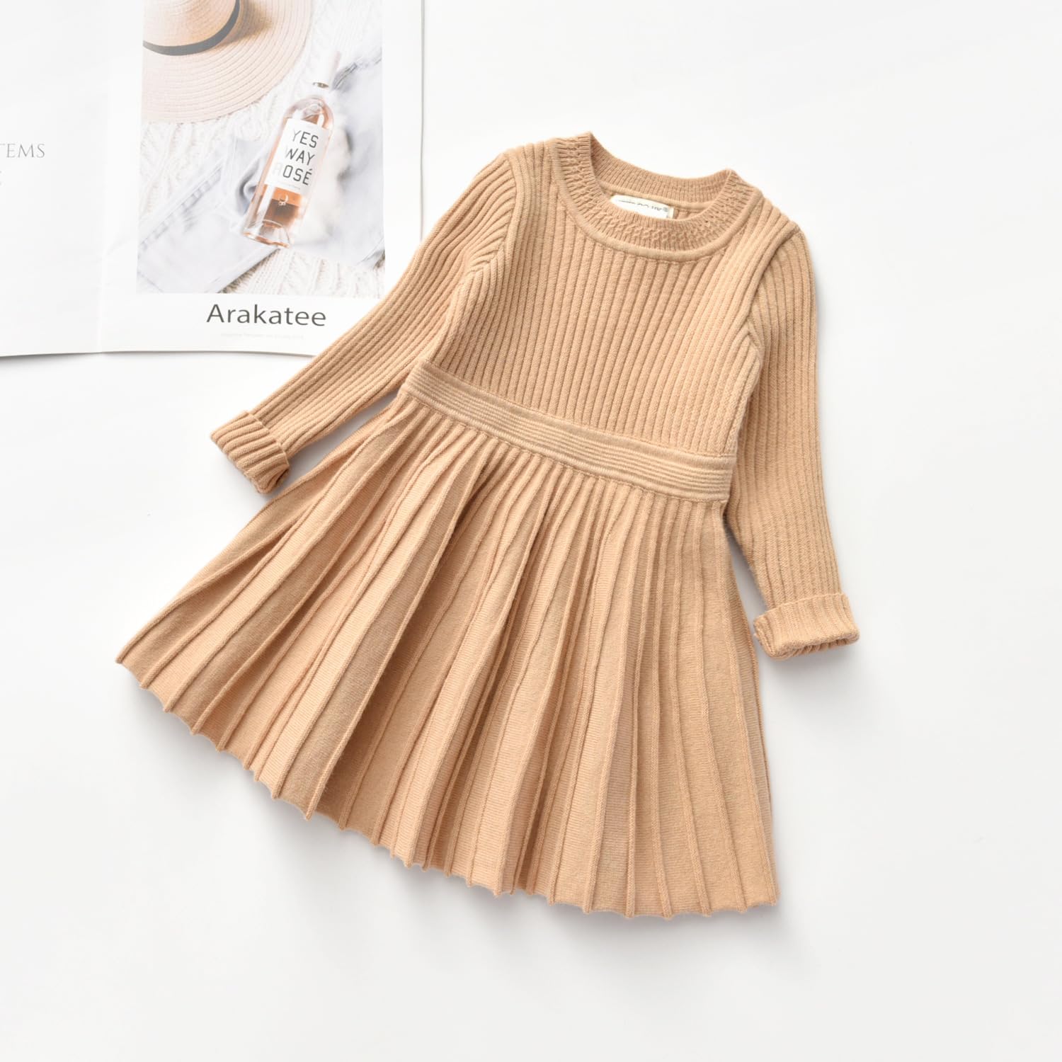 Bebé Niñas Traje De Manga Larga Niña De Punto Color Sólido Suéter Vestido Otoño Invierno Ropa