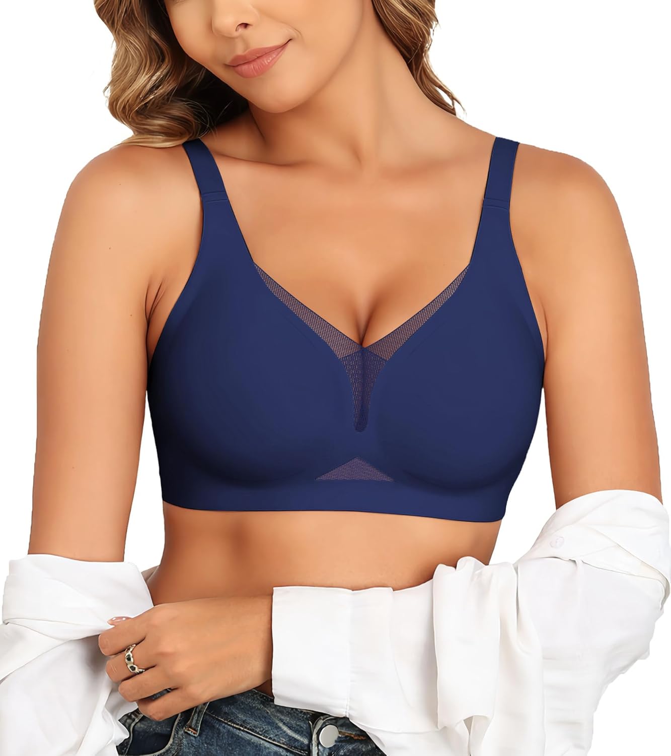 As Fairy Seamless Mesh Deep V Push-up Wireless Bra with Support and Lift Soft Bras for Women