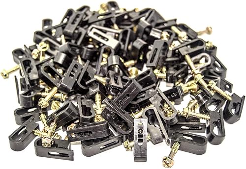 Miniatura 2 de (TM) Flex Clips de cable coaxial dual, Cat6, clip de cable de cable eléctrico, clip de tornillo de 14 pulgadas (0.236 in) y sujetador, negro (100