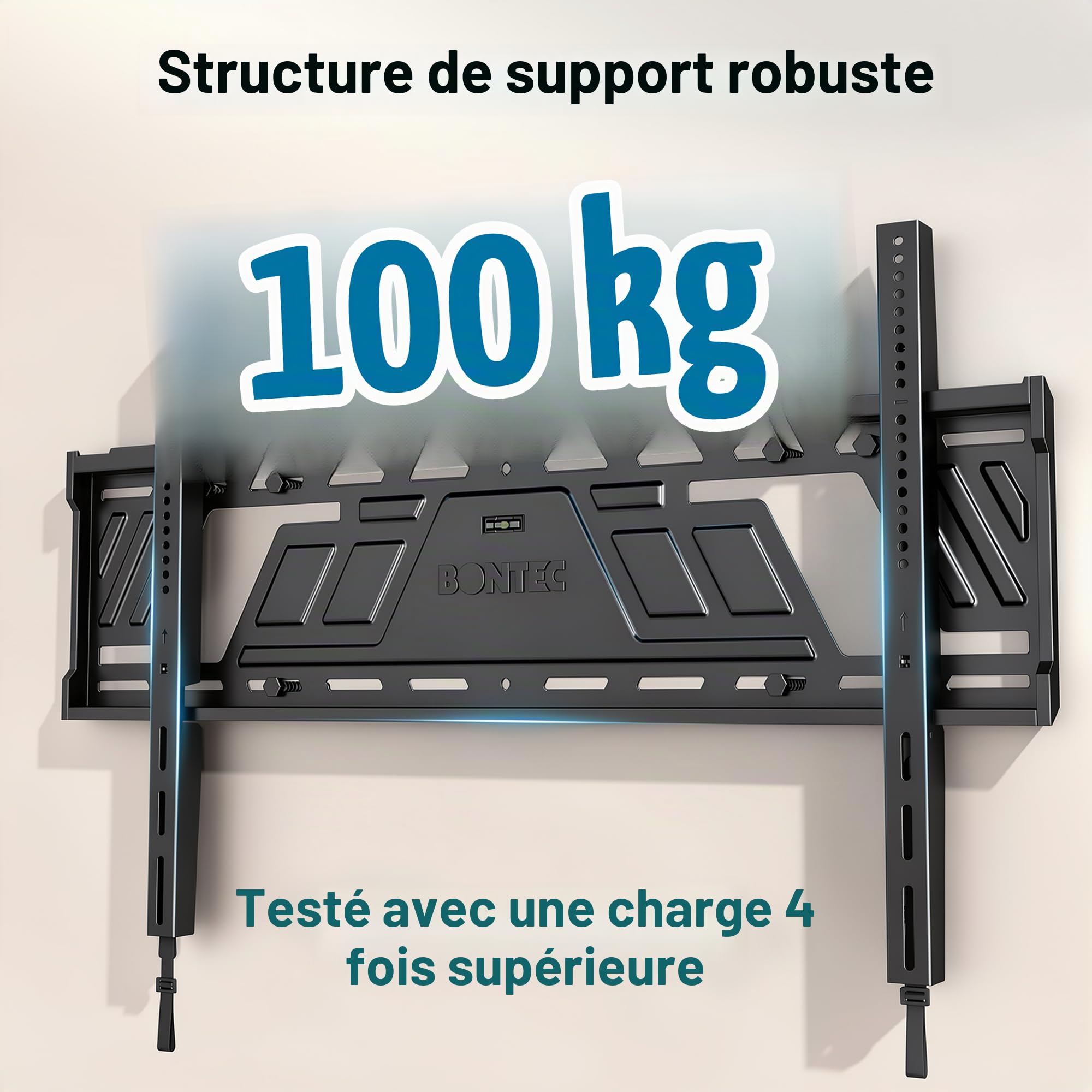 BONTEC Support Mural TV Fixe Ultra-Fin, 43-100 Pouces, Charge 100 kg | VESA max 600x400mm, Inclinaison et pivotement réglables, Pour LCD LED téléviseurs plats ou incurvés