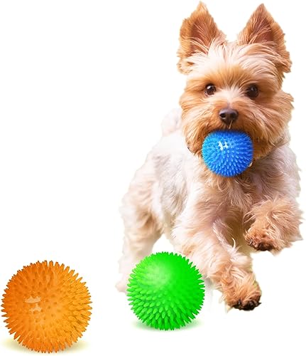 Miniatura 3 de CoCoo - Paquete de 3 juguetes chirriantes para perros y hurones, 2.3 pulgadas, masajes de dientes y encías, bolas de goma para gatos con punta
