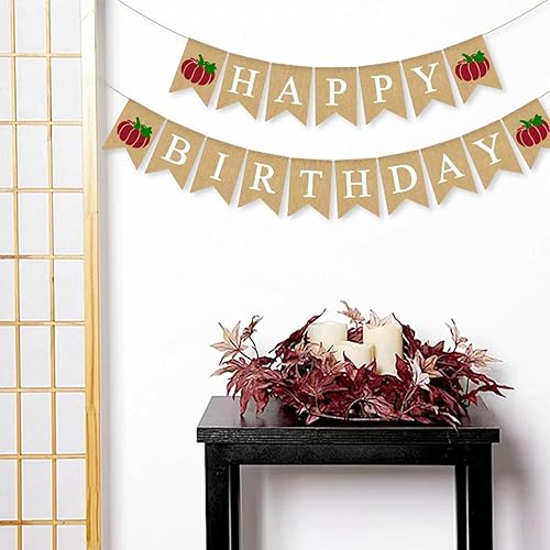 Miniatura 8 de Cartel de arpillera de cumpleaños de calabaza, decoración de fiesta de Acción de Gracias, tema de otoño, suministros de cumpleaños, color azul