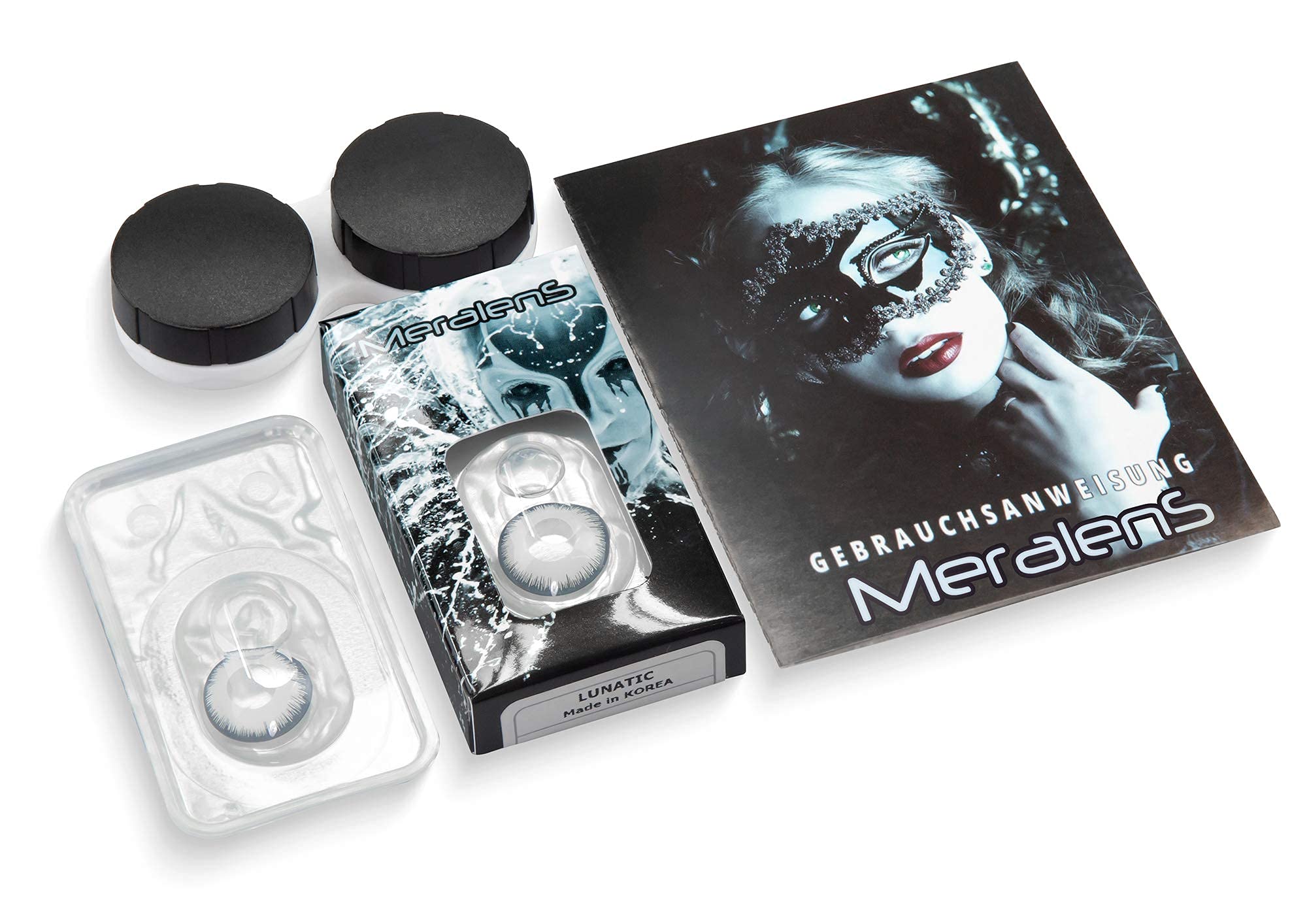Lentillas de color blanco Lunatic 1 par. Cómodas y perfectas para carnaval de Halloween, cosplay de anime, blandas, sin dioptrías, sin graduación