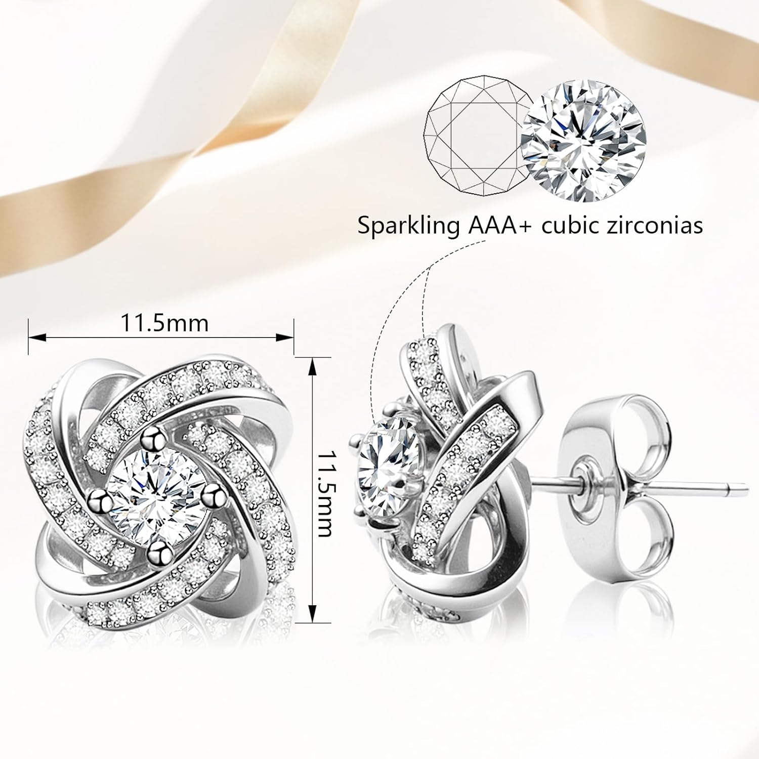 VOLUKA Cubic Zirconia Stud Earrings for Women - Hypoallergenic Earrings for Sensitive Ears - Simulated Diamond CZ - Image 2