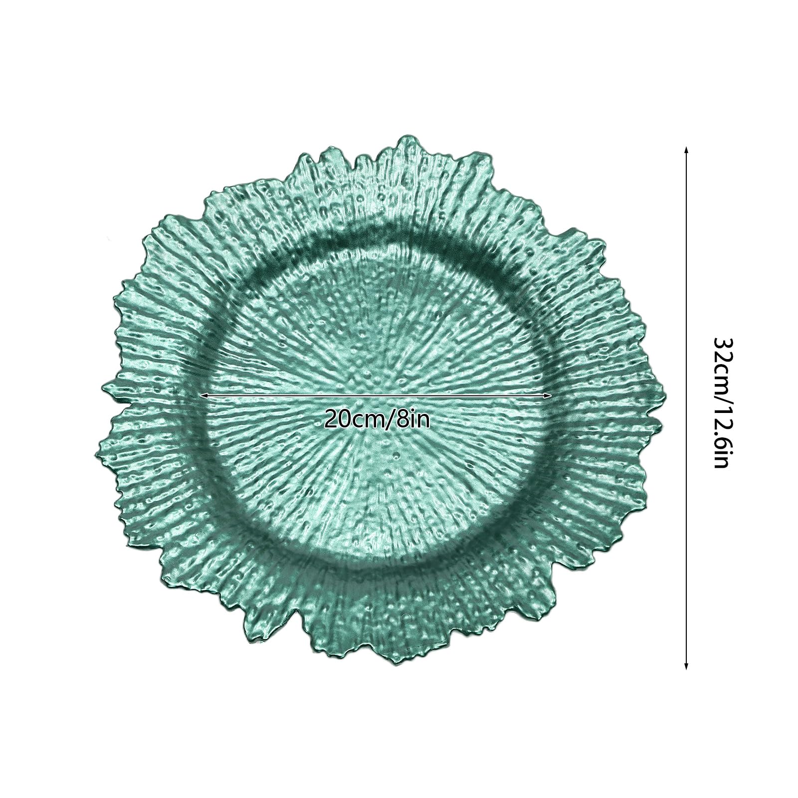 Zestaw 24 zielonych okrągłych talerzy z ładowarką, 33 cm, dekoracyjne talerze do serwowania na wesela, imprezy, wytłaczane tace na przekąski, elegancka dekoracja stołu obiadowego kuchni