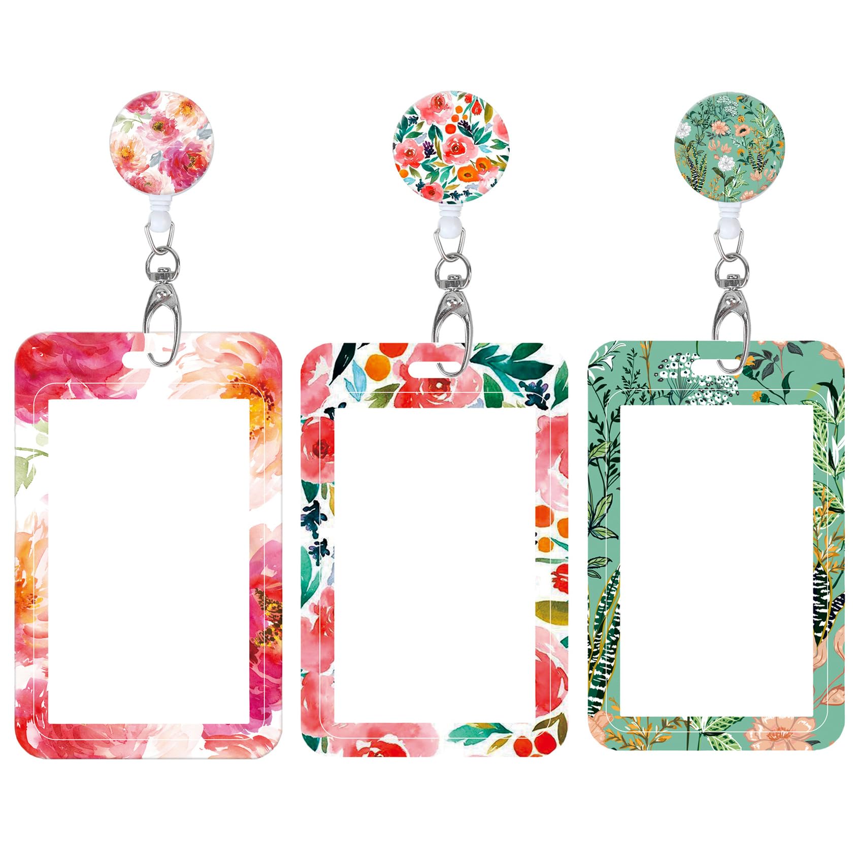 3 Pack Badge Reels Retractable with Carabiner Reel Clip,Identity ID Badge Holder Case,Nurse Doctor Office School Teacher Name Credit Card Pocket(