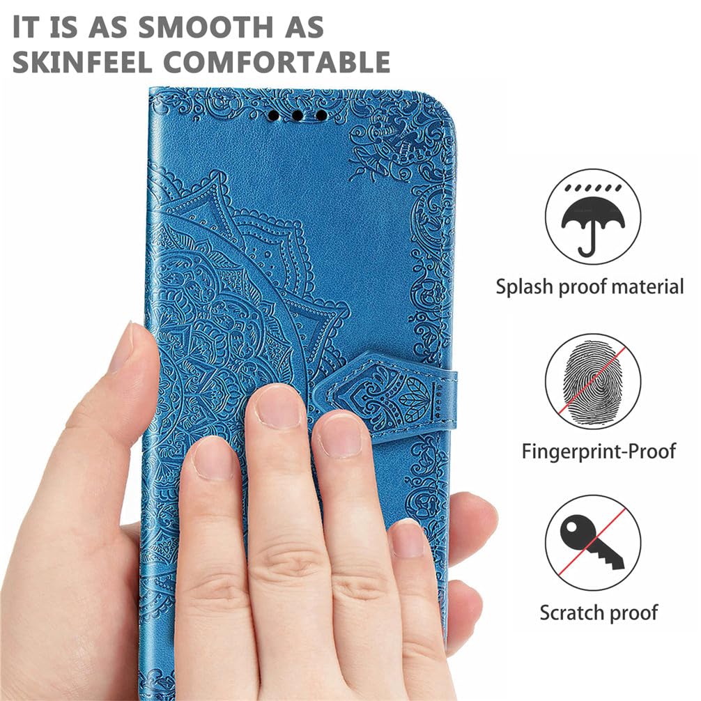 HMTECH Huawei Mate 20 PRO Custodia Cover Portafoglio,Huawei Mate 20 PRO Custodia Fiore di Mandala in Rilievo Wallet Shock-Absorption Magnetica Supporto Protettiva Leather Flip Cover,LD Mandala Black