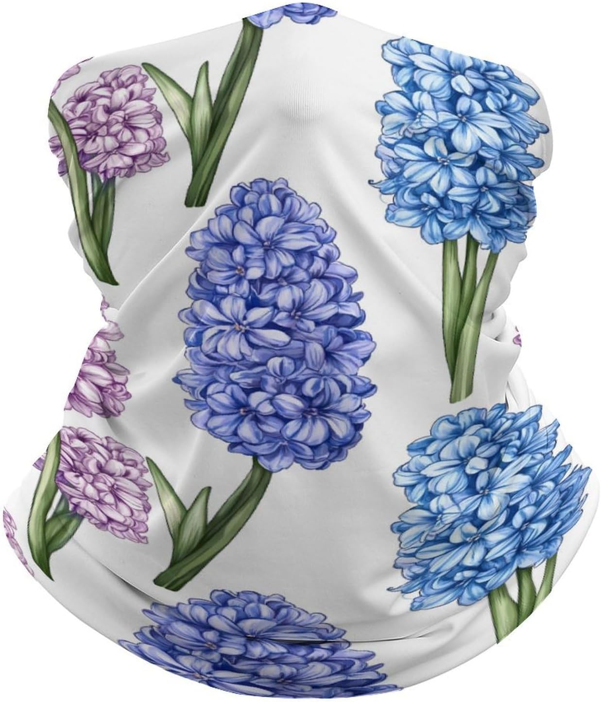 Blue Purple Hyacinths Flowers Neck Gaiter Windproof Face Mask Bandanas for Men Women Cold Weather Scarf
