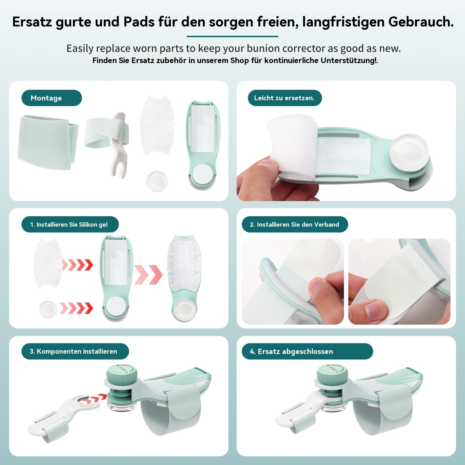 2 Pack Hallux Valgus Korrektur Schiene, Verstellbarer Ballenzeh Korrektor mit Drehknopf für Großzehen-Ausrichtung & Schmerzlinderung, Nacht Hallux Valgus Bandage & Zehenspreizer, Large Band