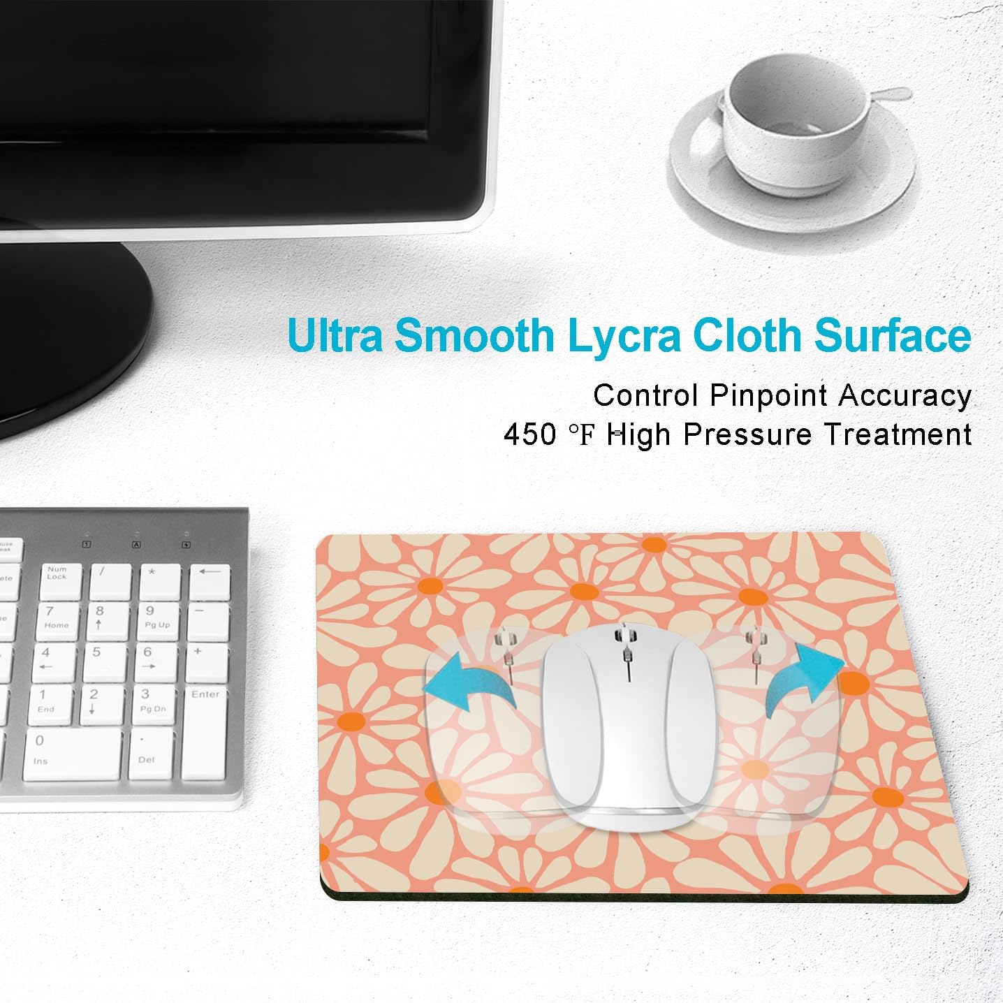 Orange Floral Mouse Pad, Daisy Flowers Mousepad, Abstract Computer Small Cute Mouse Pad, Washable Cloth Non-Slip Rubber Base Mouse Mat for Office, Aesthetic Modern Art - Image 4