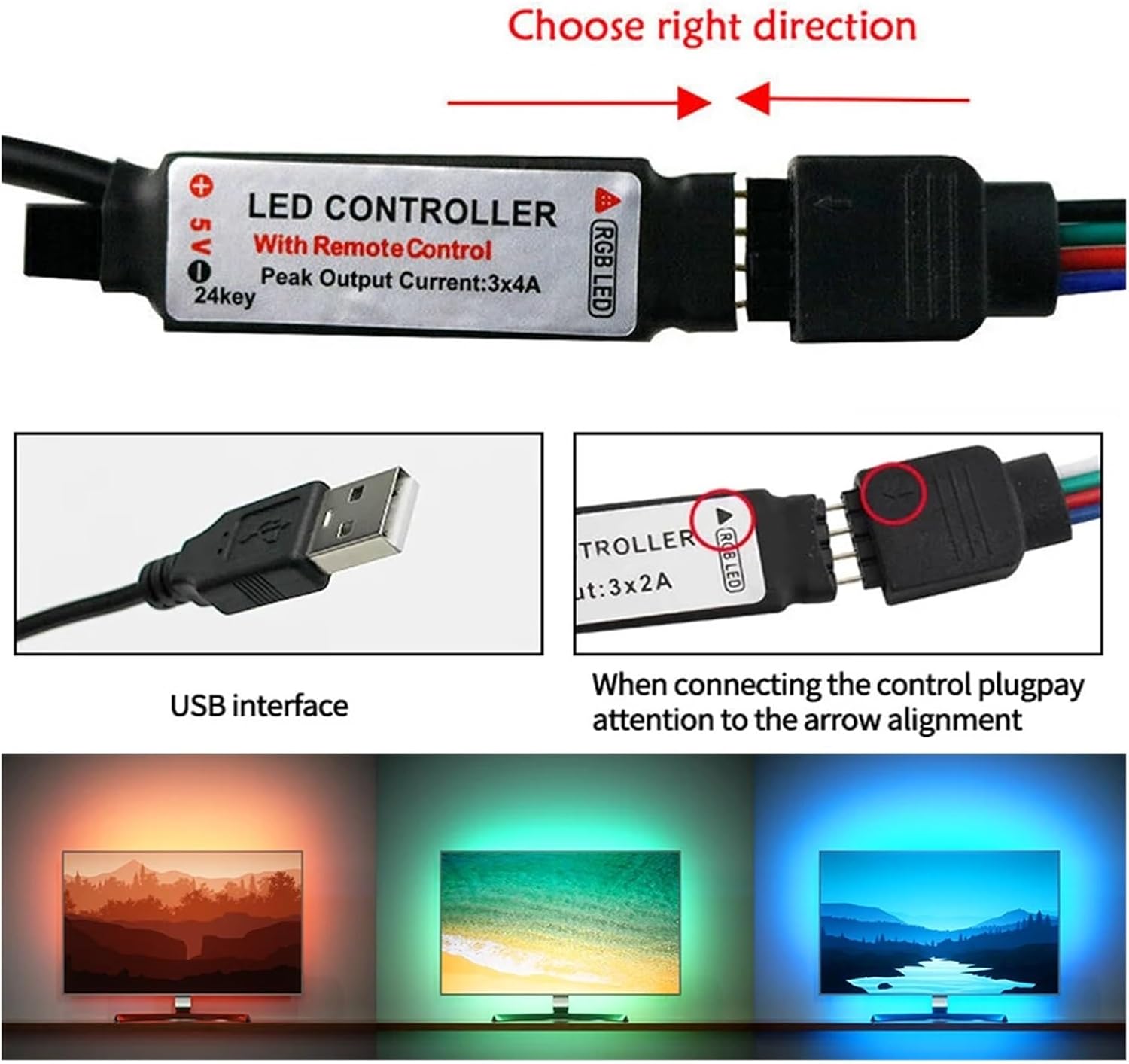 3Key RGB USB 2 LED Controller - DC5V-24V Dimmable for 3535 2835 5050 RGB LED Light Strips(3Key RGB USB 1)