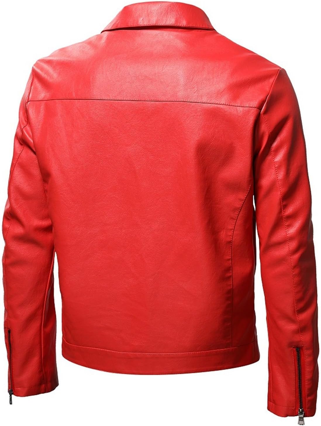 Faux Leather Jacket for Men Full Zip Up Lapel Neck Biker Jacket Lightweight Windbreaker Fleece Lined Work Coat