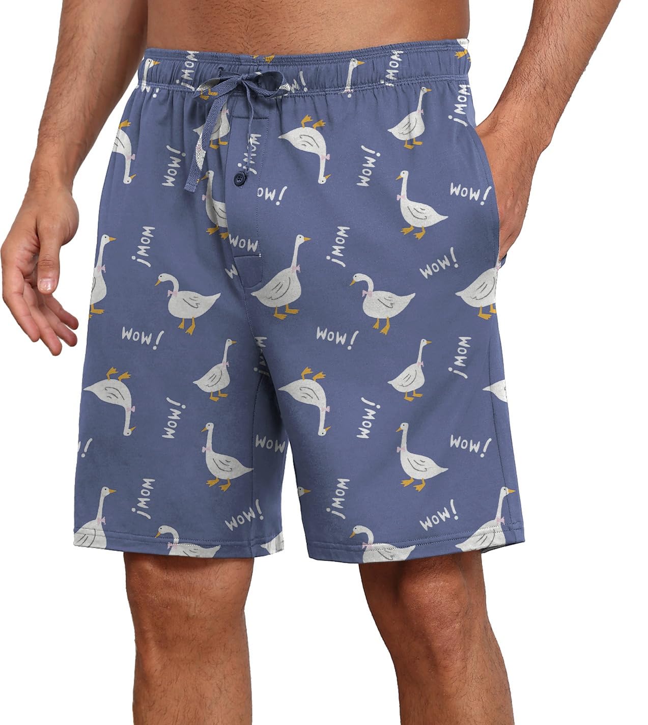 PrinStory Herren Schlafanzughose Kurz Elastische Taille Pyjama Shorts Mit Taschen Kurze Pyjamahose Schlafhose Loungehose