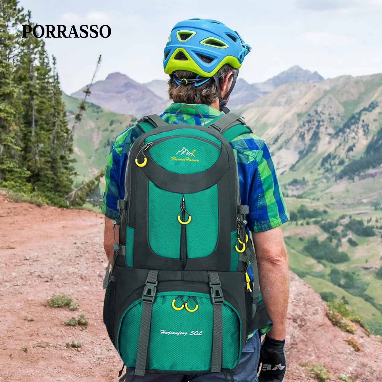 50L Wanderrucksack Wasserdichter Rucksack Reiserucksack Trekkingrucksack Hiking Backpack für Damen Herren Camping Radfahren Klettern Reisen Sport Seeblau