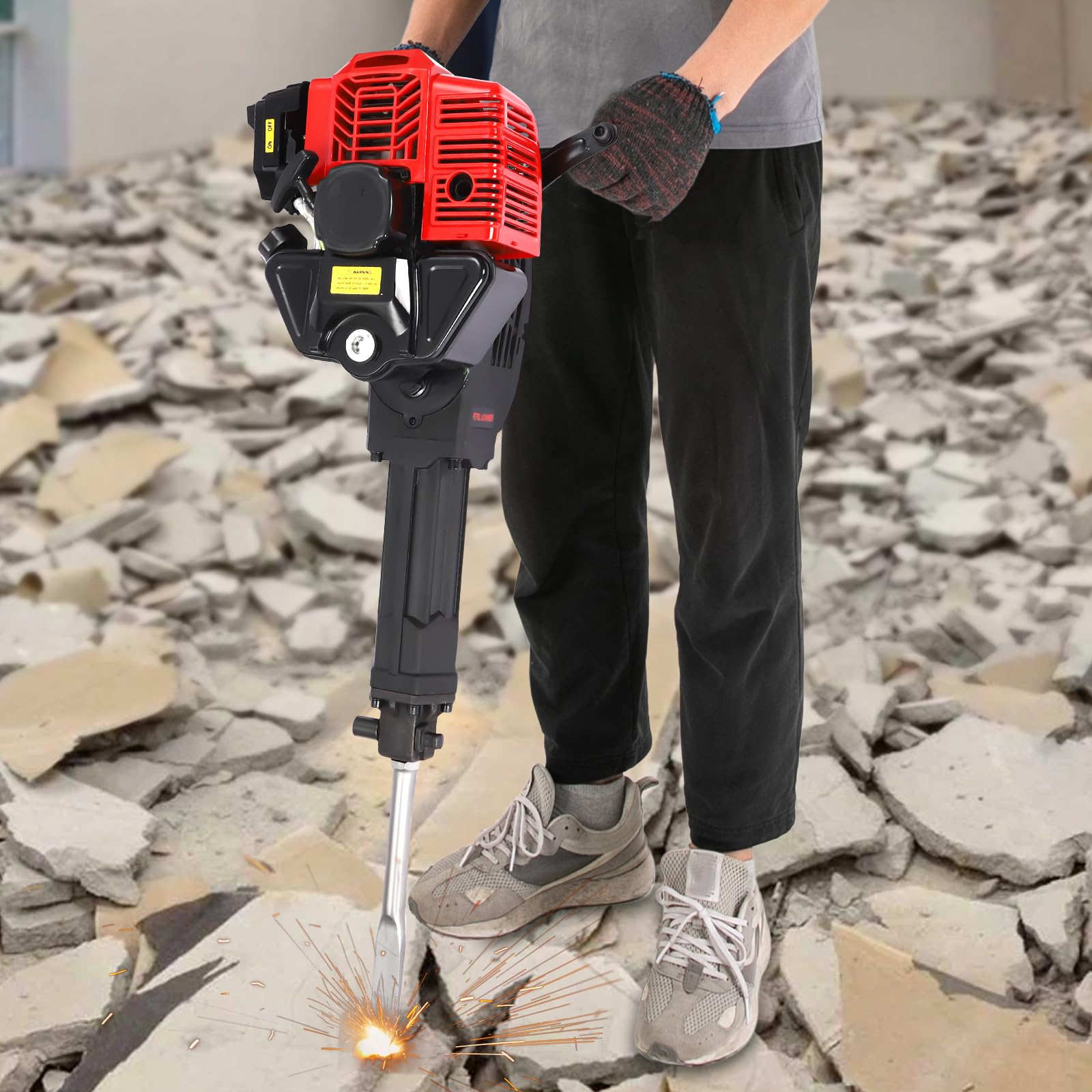 COFECO 2 Stroke 52CC Gas Powered Demolition Jack Hammer, 55J Gasoline Jack Hammer Concrete Breaker, Demolition Jackhammer with Two Pickaxes for Trenching, Chipping