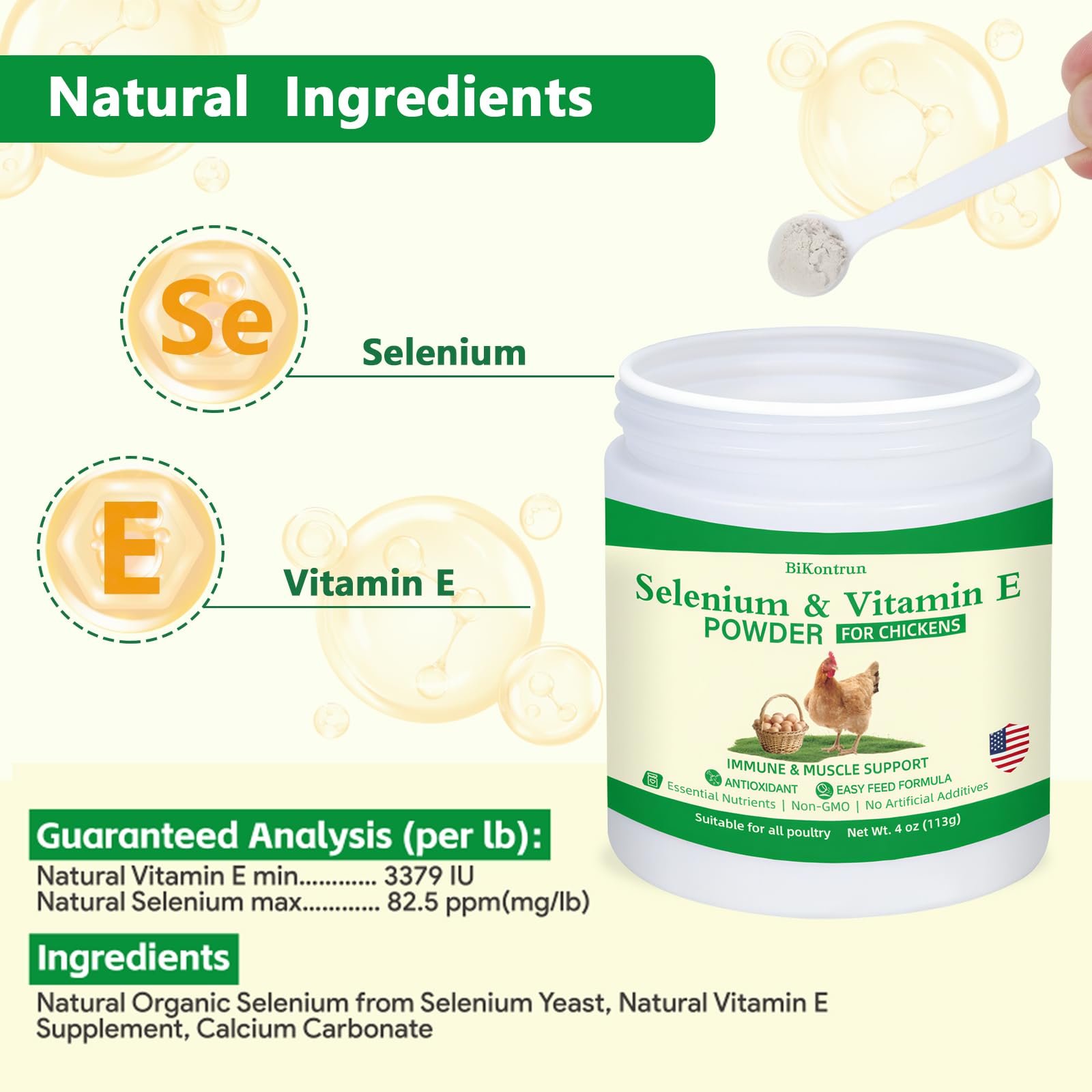 Selenium and Vitamin E Powder for Chickens, Selenium for Chickens, Immune System, Muscle Support & Prevents, Improve Wry Neck, Selenium, Vitamin E Supplements, Suitable for All Poultry, Chicken & More — Amazon image 4