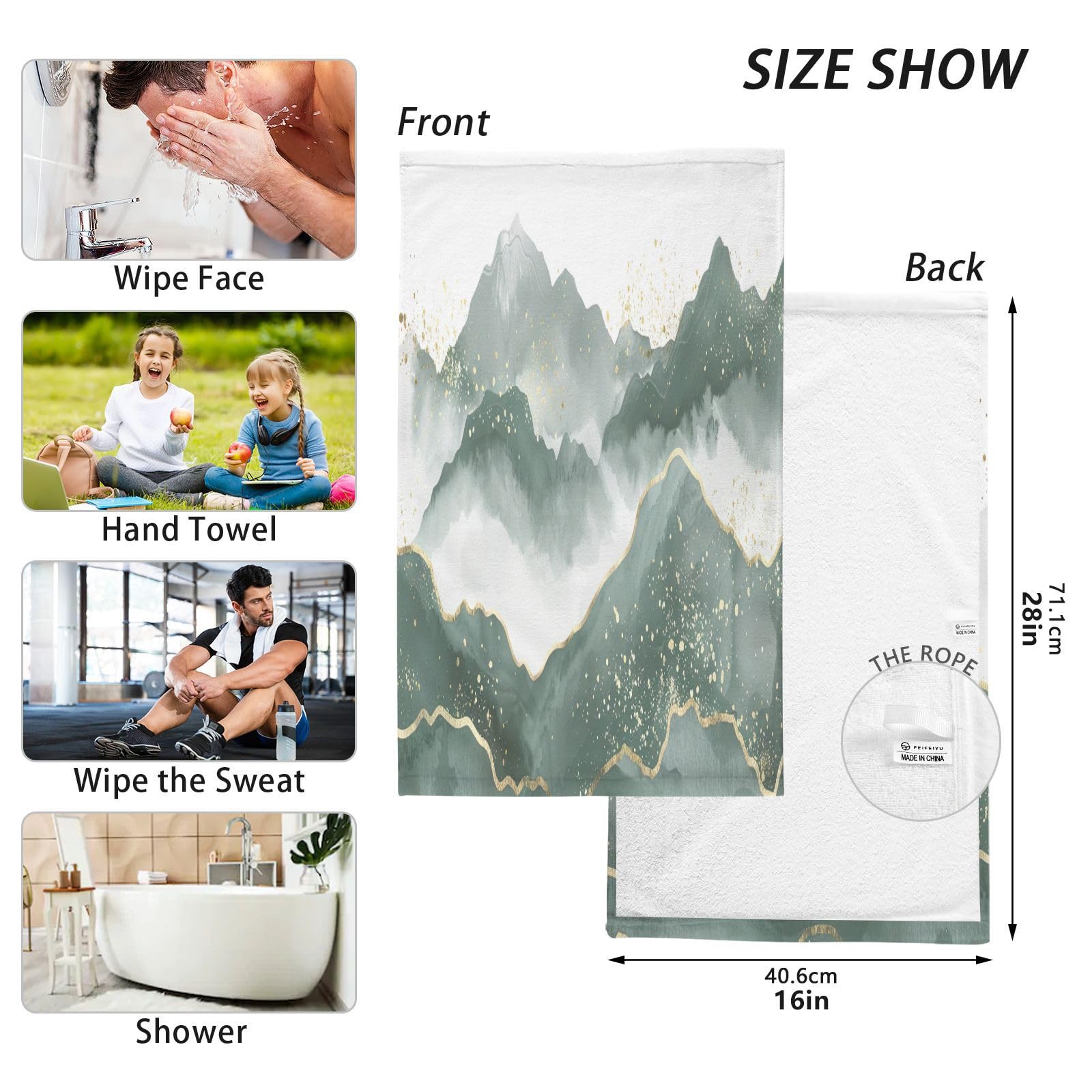 GUIJI Green Mountain Cotton Hand Towels, Skin-Friendly Bathroom Decorative Hand Towels, Hand Towels for Gym Spa Face