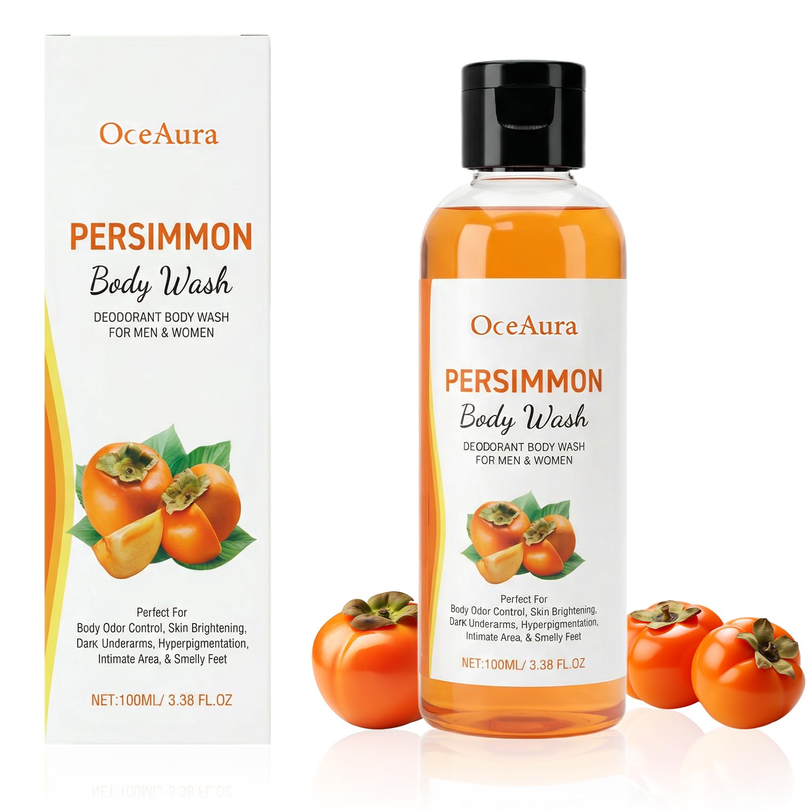 2 Persimmon Body Wash,Gel de Ducha de Caqui,Jabón Corporal de Caqui y Té Verde,Gel de Baño de Limpieza Profunda Hidratante Natural Eliminador de Olores — view 8