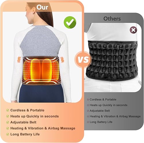 Miniatura 5 de Masajeador inalámbrico de espalda baja, almohadilla térmica para aliviar el dolor, masajeador de cinturón lumbar inflable con 3 vibraciones y 4