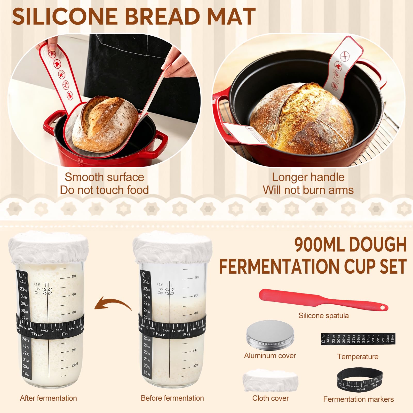Sauerteig Brot Bakset mit hochwertigem Gusseisentopf | Gärkorb Brot mit Brotbackzubehör, Sauerteig Zubehör,Brotbackset, Gärkörbchen für Hobbybäcker und Sauerteig Brot Liebhaber
