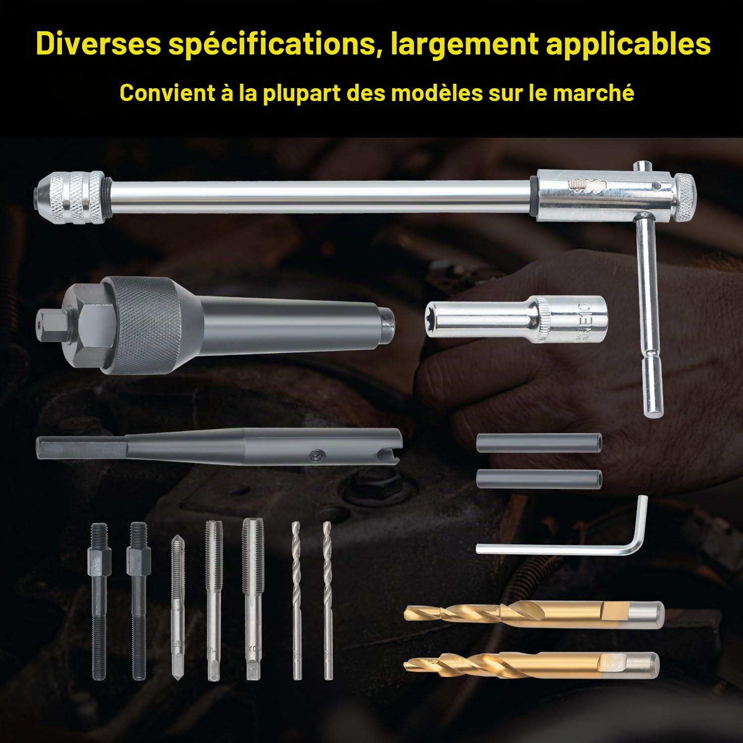 Kit 16 pièces de retrait de bougie de préchauffage cassée 8 mm et 10 mm, outil en acier anti-rouille, étui de rangement inclus