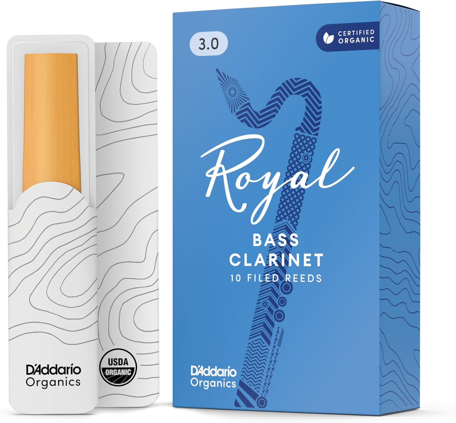 D'Addario Organic Royal Bass Clarinet Reeds, Strength 3.0, 10-Pack