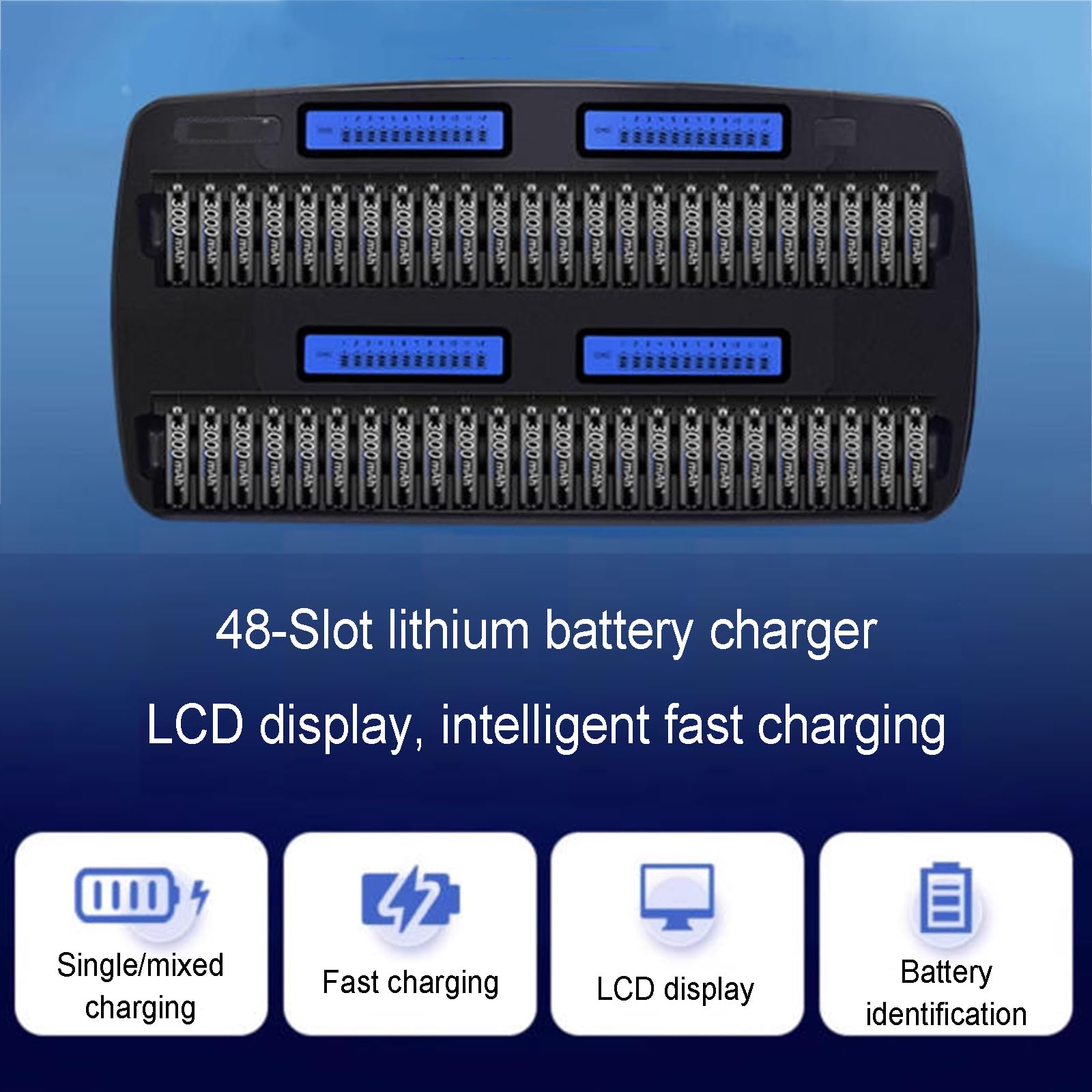 Cargador De Pilas Inteligente AA/AAA De 48 Ranuras, Cargador Rápido Universal con Función De Descarga Y Pantalla LCD para Pilas Recargables AA/AAA NiMH/NiCd