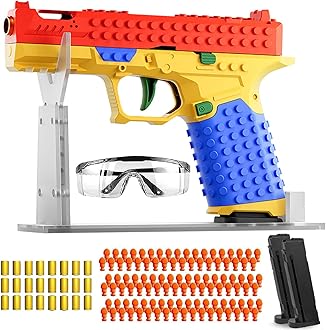 Moonmen DIY Building BlocksToy Guns, Automatic Reloading Shell Ejecting Toy Gun with 120 Bullets and 2 Magazines, Education Model Toy Gun Pistol Shooting Game for Kids (Building Blocks G17)