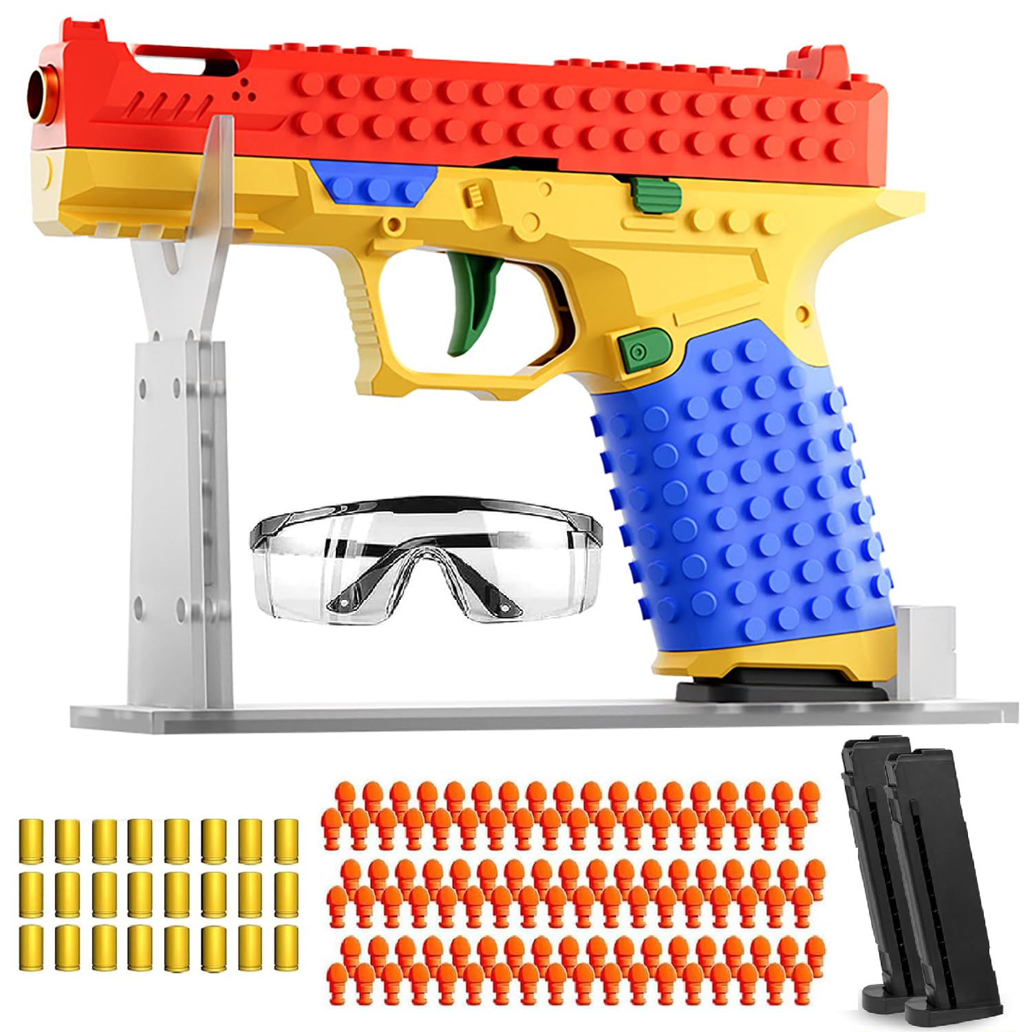 Moonmen DIY Building BlocksToy Guns, Automatic Reloading Shell Ejecting Toy Gun with 120 Bullets and 2 Magazines, Education Model Toy Gun Pistol Shooting Game for Kids (Building Blocks G17)