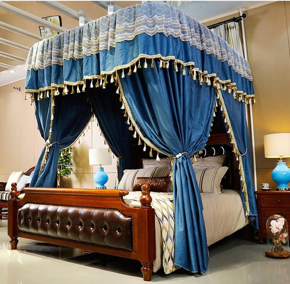 Double Luxury Bed Canopy Mosquito net-H 2.1M, Decorative Bed Curtain for Girls Princess Room Bedroom, 120/135/150/180/200/220CM (Color : Blue, Size : 200X220cm/79X87in)