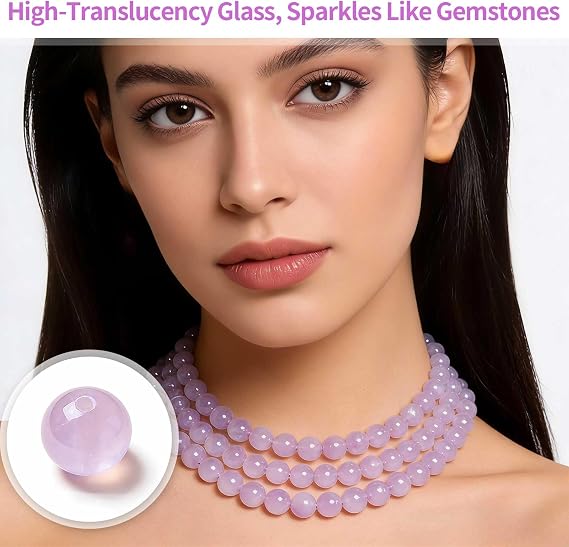 Beads Bracelet Making Round Glass Crystal, Purple 8mm, 200Pcs