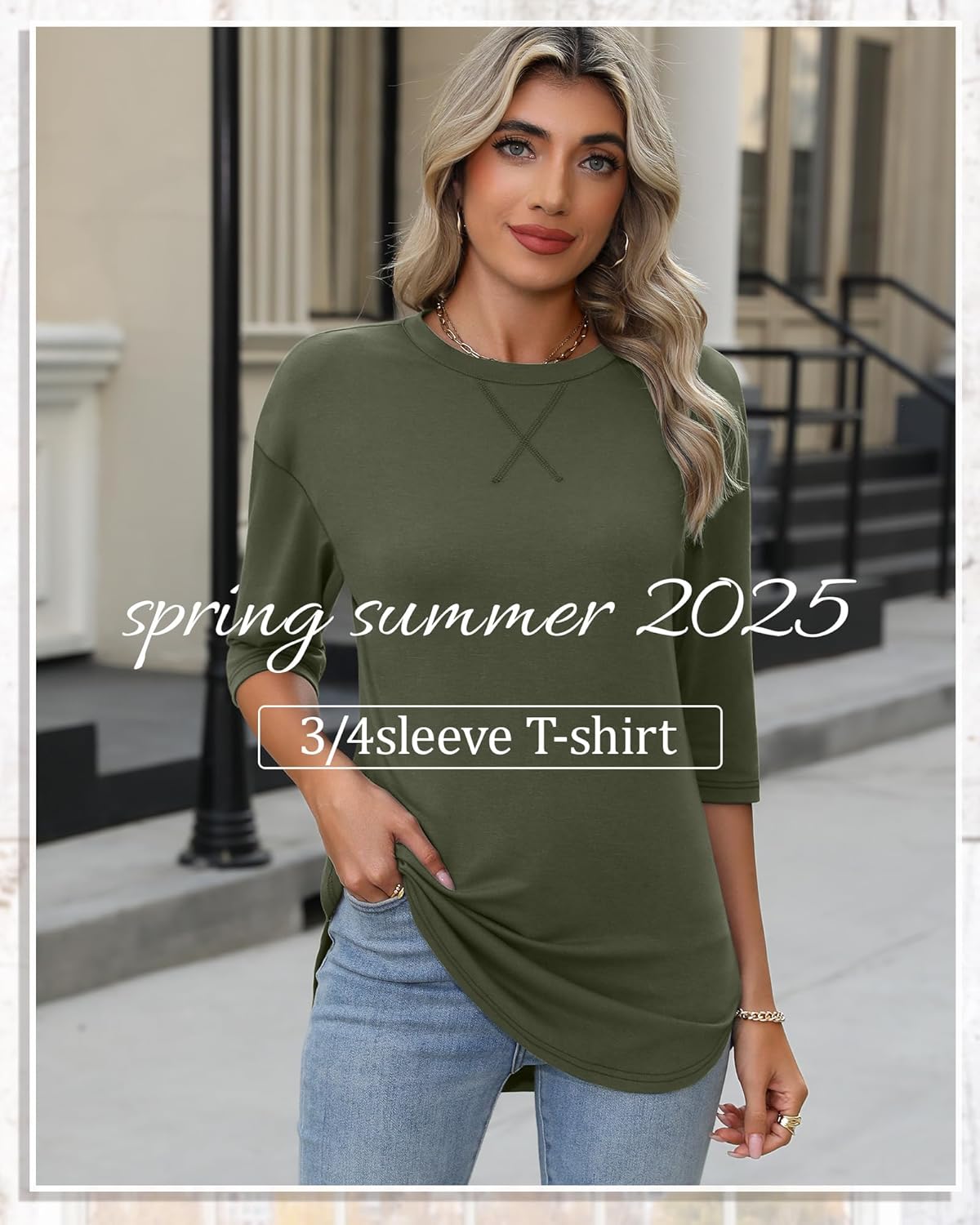 Riyiper 3 Pack Elbow Length Tee Shirts for Women 3/4 Sleeve Tunic Tops Round Neck Curved Hem Leggings Blouse - Image 3