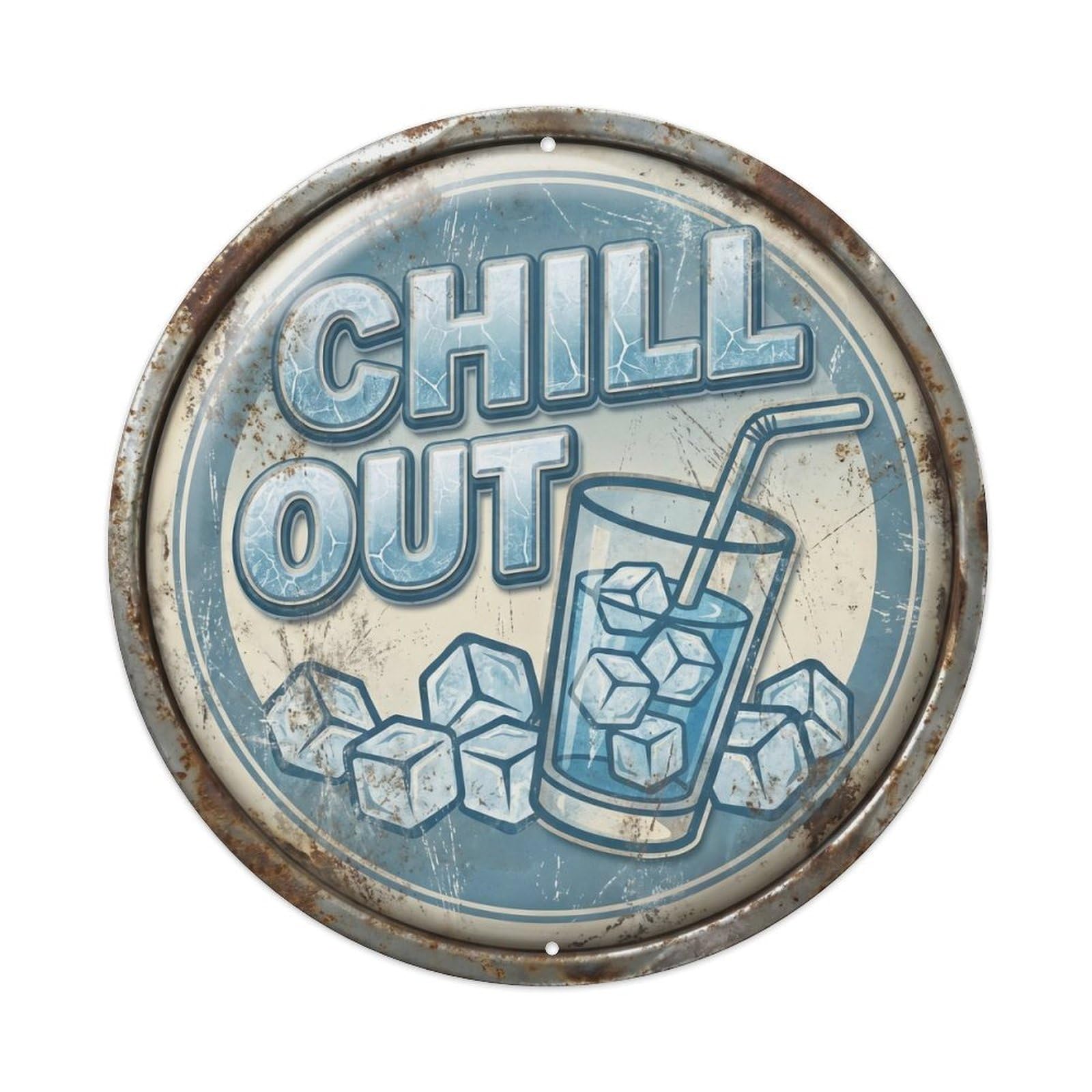 Cmhok Vintage Style Chill Out Nostalgic Garage Display Retro Slogans Metal Tin Sign Plaque Wall Decor For Cafe, Club, Garden Round Metal Poster 8X8inch