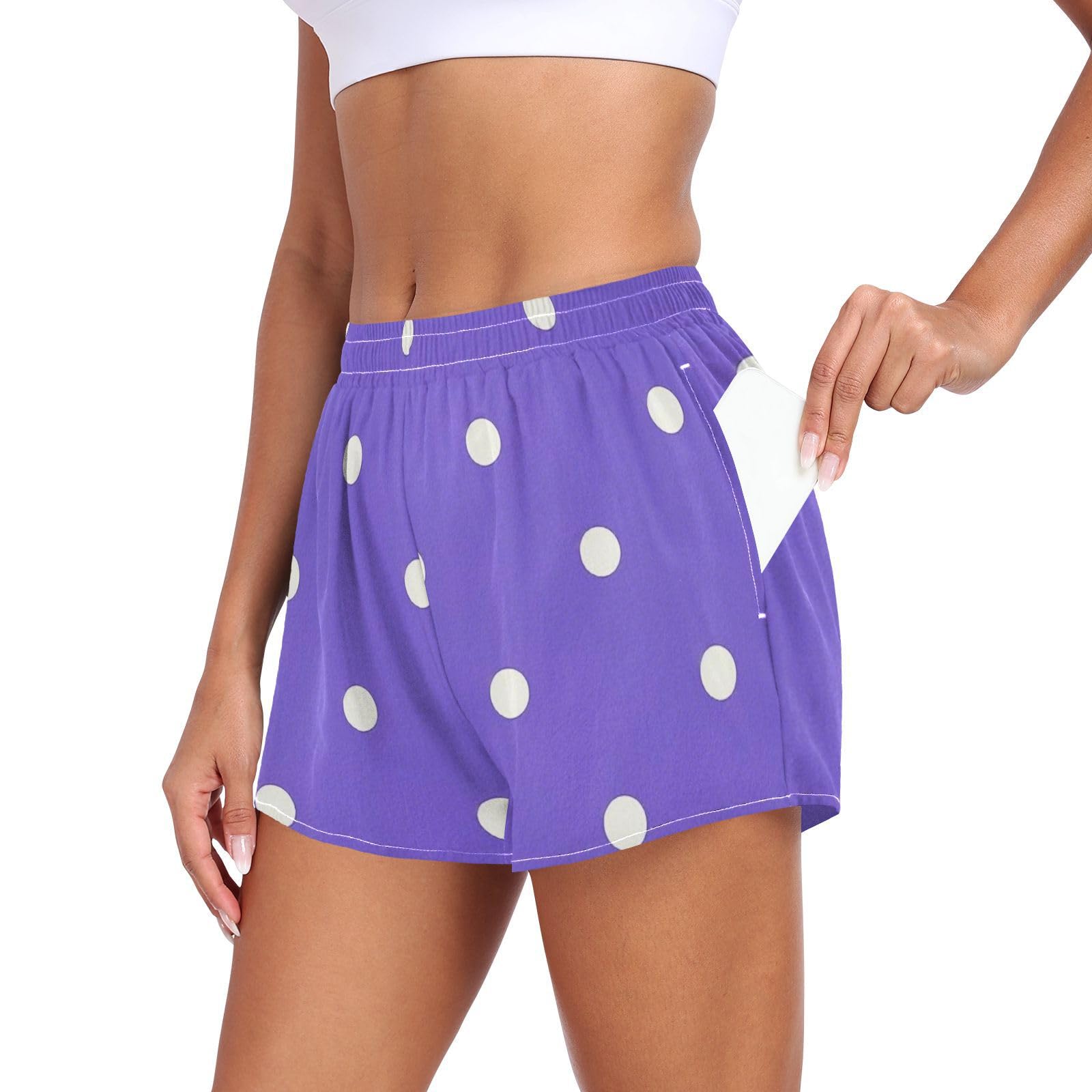 EtherSpher Cartoon Dot Lavender Athletic Shorts for Women Elastic Waisted Lady Soccer Shorts for Golf Swim Bike Yoga Jog Short para Mujer L