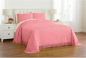 BrylaneHome Oversized Extra Wide Cotton Chenille Bedspread with Fringed Hems - Full, Flamingo Pink
