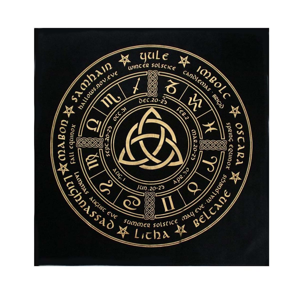 Namvo White Altar Cloth, 19.5 Inch Tarot Tablecloth Triple Astrology Pentagram Wheel Of The Year Altar Tapestry Witchcraft Altar Astrology Table Cloth For Tablecloth Decoration