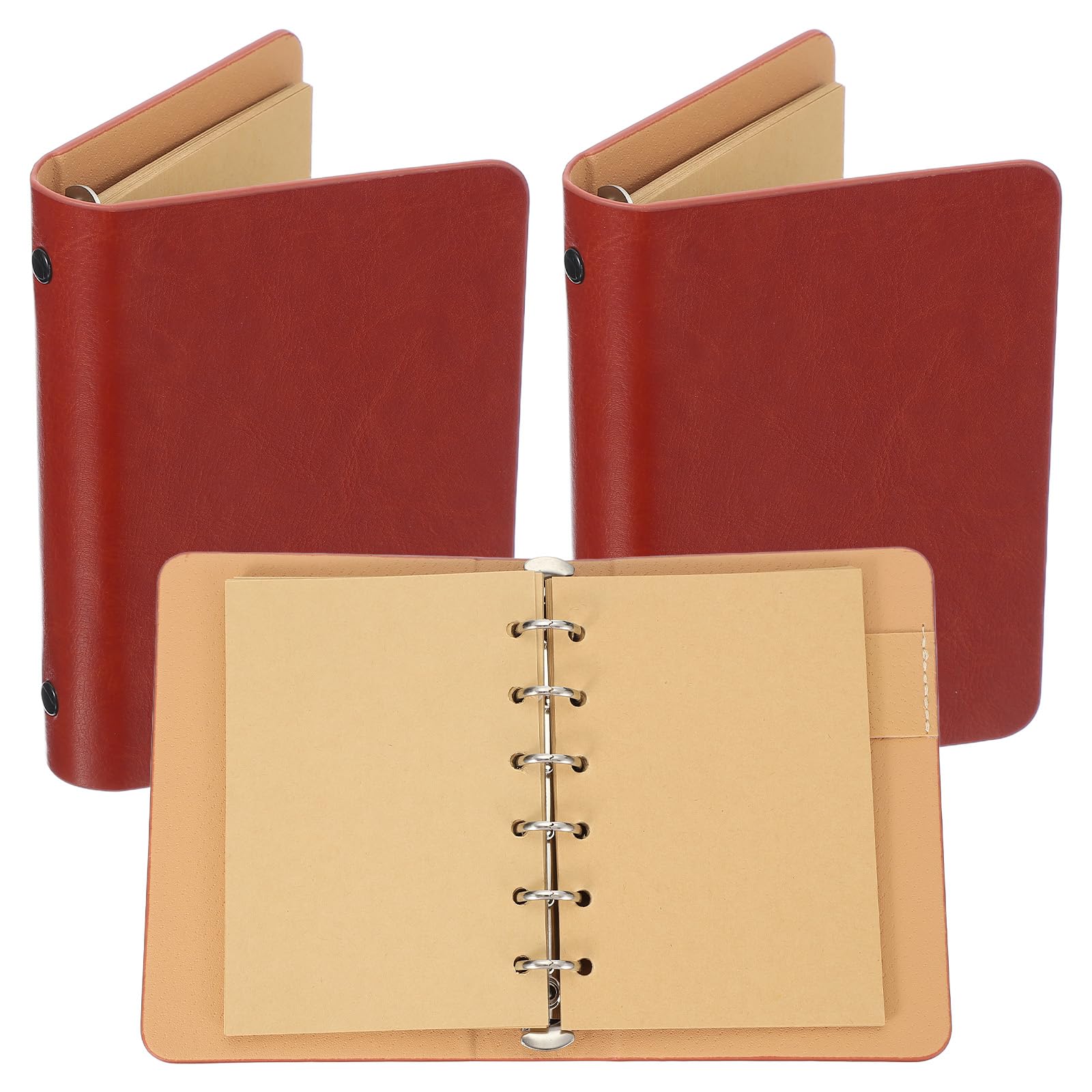 PATIKIL 6 Ring Binder Cover, 2 Pack A7 Kraft Leather Notebook Binder Mini Refillable Loose Leaf Personal Planner with 50 Sheets Paper, Orange โ image 1