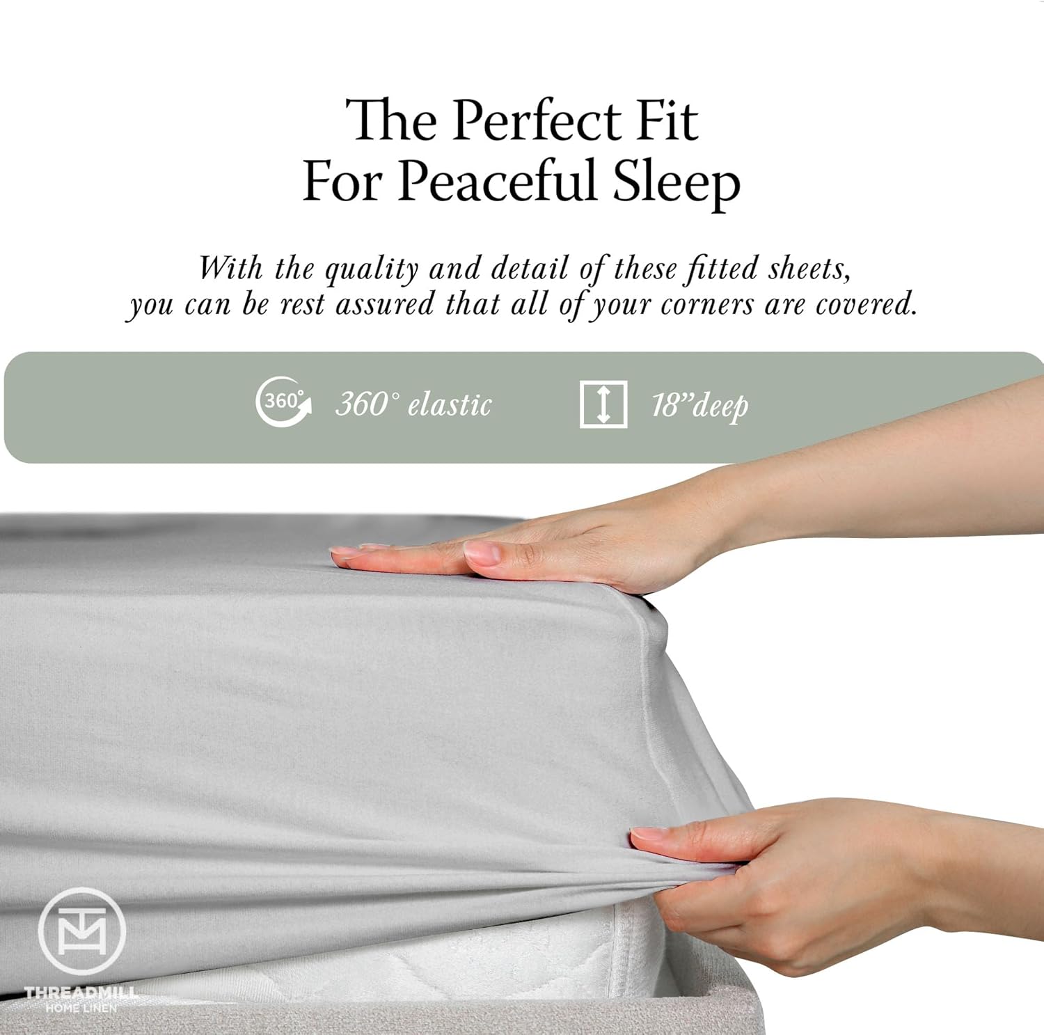 Threadmill Luxury Viscose Made from Bamboo Sheets King Size | Hotel Like Soft with Deep Pockets Breathable and Cooling for Mattress Bedding Light Grey